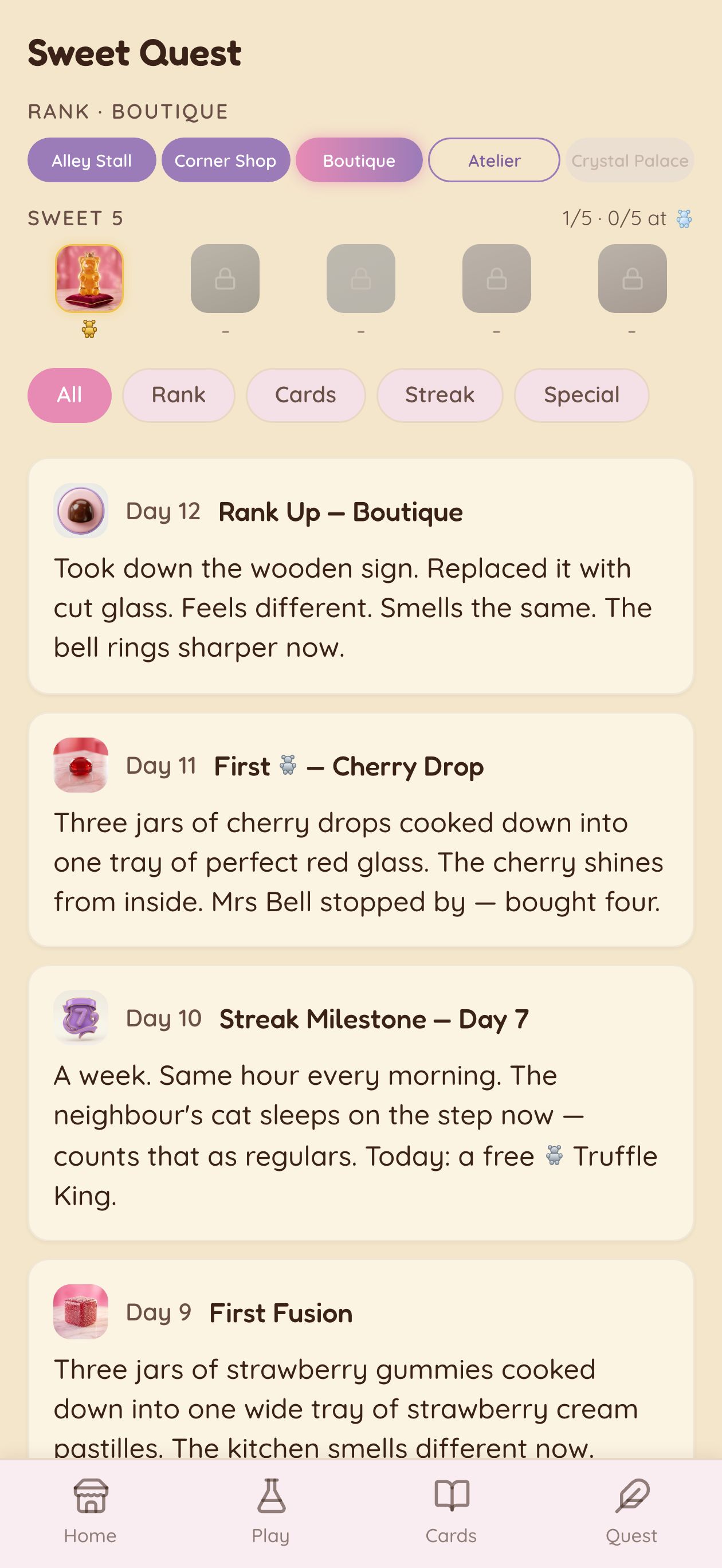 Sweet Quest journal on parchment background