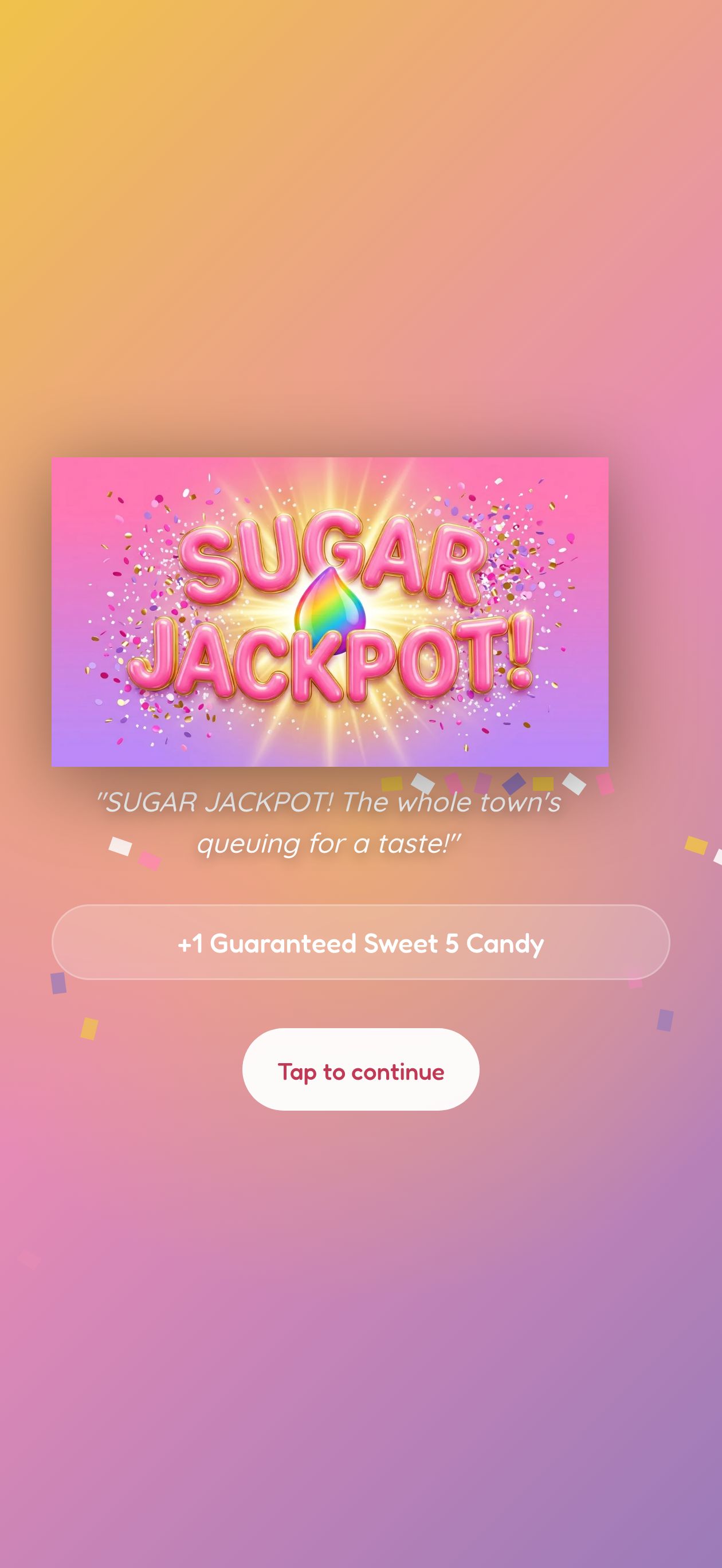 SUGAR JACKPOT celebration modal